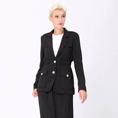 Smart & Joy Safari-Blazer mit geraffter Taille Schwarz S Smart & Joy Safari-Blazer mit geraffter Taille Schwarz S