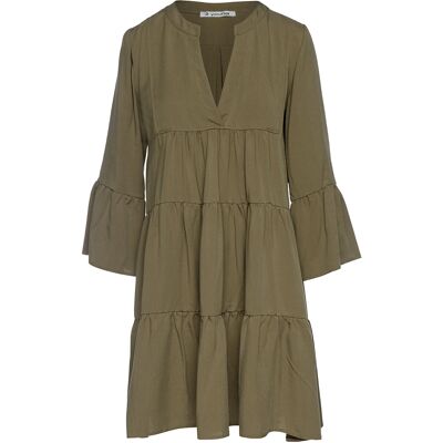 Conquista Khaki Tencel-Kleid mit gerafften Nähten Olive S Conquista Khaki Tencel-Kleid mit gerafften Nähten Olive S