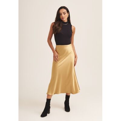 Gini London Satin Schrägschnitt Midirock Gold EU 42 / UK 14 Gini London Satin Schrägschnitt Midirock Gold EU 42 / UK 14