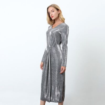 Smart & Joy Asymmetrisches schimmerndes Cocktailkleid Silber M Smart & Joy Asymmetrisches schimmerndes Cocktailkleid Silber M