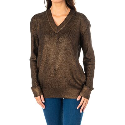 LA MARTINA Langärmeliger Damenpullover mit V-Ausschnitt KWS005 Braun M LA MARTINA Langärmeliger Damenpullover mit V-Ausschnitt KWS005 Braun M
