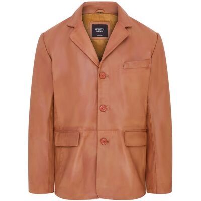 Infinity Leather Herren-Blazerjacke aus italienischem Leder mit 3 Knöpfen – Fauske Bräunen L Infinity Leather Herren-Blazerjacke aus italienischem Leder mit 3 Knöpfen – Fauske Bräunen L