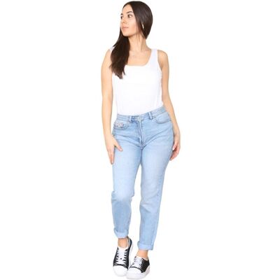 M&Co Damen-Mom-Jeans mit hohem Bund und schmal zulaufendem, geradem Bein Hellblau EU 36 Normal/UK 8 Normal M&Co Damen-Mom-Jeans mit hohem Bund und schmal zulaufendem, geradem Bein Hellblau EU 36 Normal/UK 8 Normal