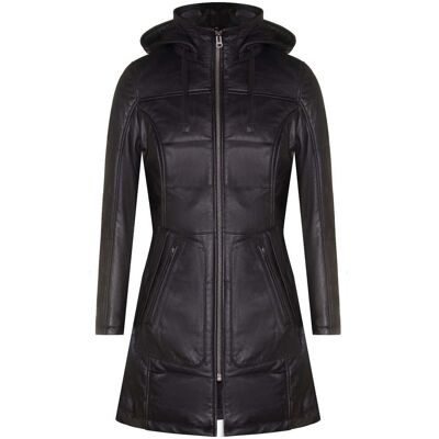 Infinity Leather Gesteppter Parka-Mantel aus Leder mit Kapuze für Damen-Olney Schwarz EU 46 / UK 18 Infinity Leather Gesteppter Parka-Mantel aus Leder mit Kapuze für Damen-Olney Schwarz EU 46 / UK 18