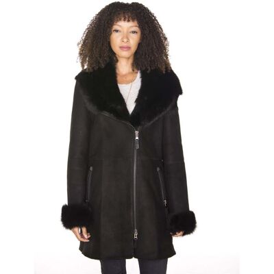 Infinity Leather Damen-Wildleder-Merino-Lammfellmantel-Samara Schwarz EU 40 / UK 12 Infinity Leather Damen-Wildleder-Merino-Lammfellmantel-Samara Schwarz EU 40 / UK 12