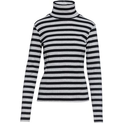 Conquista Gestreifter Pullover mit schwarzem und grauem Polokragen Schwarz EU 42 / UK 14 Conquista Gestreifter Pullover mit schwarzem und grauem Polokragen Schwarz EU 42 / UK 14