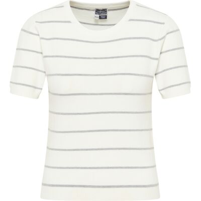 Dreimaster Kurzarm-Pullover Damen Wollweiss Grau Melange Mehrfarben M/L Dreimaster Kurzarm-Pullover Damen Wollweiss Grau Melange Mehrfarben M/L