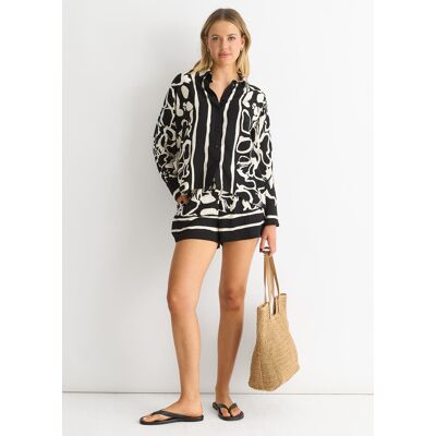 Gini London Mono Border Print Viskose Shirt in Übergröße Schwarz-Weiss EU 44 / UK 16 Gini London Mono Border Print Viskose Shirt in Übergröße Schwarz-Weiss EU 44 / UK 16