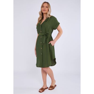 Gini London Khakifarbenes Utility-Hemdkleid mit Gürtel und Übergröße aus Viskose Khaki M/L Gini London Khakifarbenes Utility-Hemdkleid mit Gürtel und Übergröße aus Viskose Khaki M/L