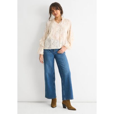 Gini London Langärmelige Bluse aus cremefarbenem Jacquard mit Blumenmuster Creme EU 42 / UK 14 Gini London Langärmelige Bluse aus cremefarbenem Jacquard mit Blumenmuster Creme EU 42 / UK 14