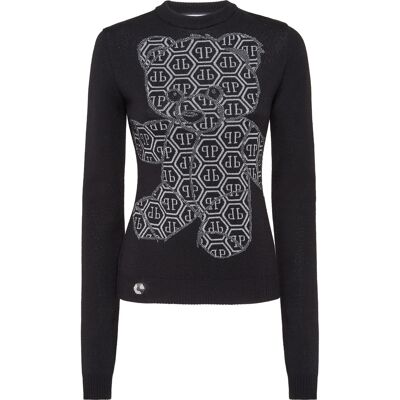 Philipp Plein Pullover Round Neck Sexy Pure Strass Teddy Bear Schwarz S Philipp Plein Pullover Round Neck Sexy Pure Strass Teddy Bear Schwarz S