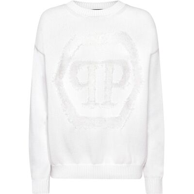 Philipp Plein Rundhalspullover Hexagon Weiß L Philipp Plein Rundhalspullover Hexagon Weiß L