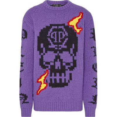 Philipp Plein Rundhalspullover Skull Lila L Philipp Plein Rundhalspullover Skull Lila L