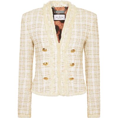 Philipp Plein Tweed Bolero Blazer Weiß & Gold L Philipp Plein Tweed Bolero Blazer Weiß & Gold L