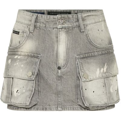 Philipp Plein Denim Cargo Mini Skirt Grau L Philipp Plein Denim Cargo Mini Skirt Grau L