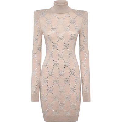 Philipp Plein Strickkleid Monogram Beige S Philipp Plein Strickkleid Monogram Beige S