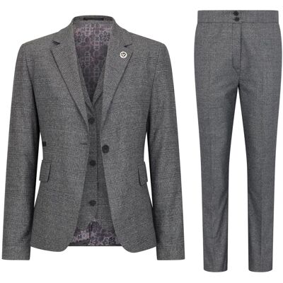 TruClothing Grauer dreiteiliger Tailored Fit Anzug mit Prince of Wales-Karomuster für Damen Grau EU 48 / UK 20 TruClothing Grauer dreiteiliger Tailored Fit Anzug mit Prince of Wales-Karomuster für Damen Grau EU 48 / UK 20