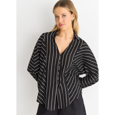 Gini London Schwarzes Langarmhemd mit Batwing-Streifen Schwarz EU 38 / UK 10 Gini London Schwarzes Langarmhemd mit Batwing-Streifen Schwarz EU 38 / UK 10