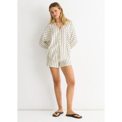 Gini London Cremefarbenes langärmeliges Hemd mit Batwing-Streifen Creme EU 40 / UK 12 Gini London Cremefarbenes langärmeliges Hemd mit Batwing-Streifen Creme EU 40 / UK 12