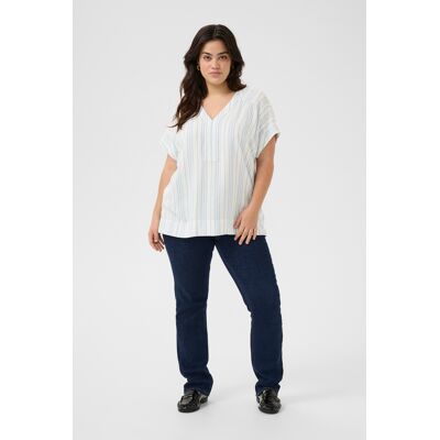 Kaffe Curve Kurzarm-Bluse Loose fit Chalk/Soft Chambray Stripe white blue Weiß Blau EU 44 / UK 16 Kaffe Curve Kurzarm-Bluse Loose fit Chalk/Soft Chambray Stripe white blue Weiß Blau EU 44 / UK 16