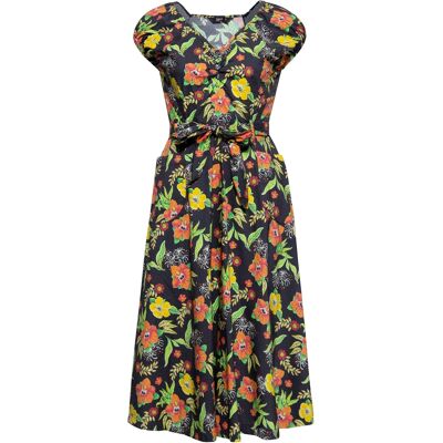 Queen Kerosin Damen Swing Kleid Hibiskus Black mehrfarbig Mehrfarben XS Queen Kerosin Damen Swing Kleid Hibiskus Black mehrfarbig Mehrfarben XS