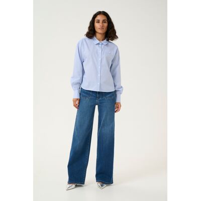 Kaffe Langarm - Hemd Baggy fit White/Blue Stripe white blue Weiß Blau EU 44 / UK 16 Kaffe Langarm - Hemd Baggy fit White/Blue Stripe white blue Weiß Blau EU 44 / UK 16
