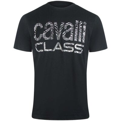 Cavalli Class - Schwarzes T-shirt Mit Auffälligem Zebra-print Schwarz L Cavalli Class - Schwarzes T-shirt Mit Auffälligem Zebra-print Schwarz L