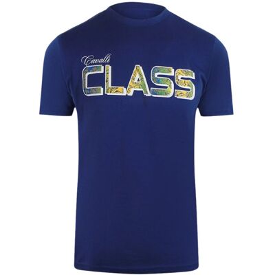 Cavalli Class - T-shirt In Blau Mit Leuchtendem Blumenlogo Blau 2XL Cavalli Class - T-shirt In Blau Mit Leuchtendem Blumenlogo Blau 2XL
