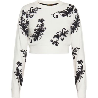Mymo Pullover Frauen wollweiß schwarz Cremefarben S Mymo Pullover Frauen wollweiß schwarz Cremefarben S