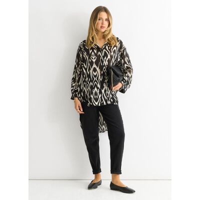 Gini London Übergroßes Hemd mit abstraktem Druck in Mono Schwarz M/L Gini London Übergroßes Hemd mit abstraktem Druck in Mono Schwarz M/L