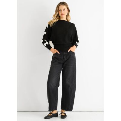 Gini London Schwarzer Pullover mit Schrägschnitt am Ausschnitt und Schleife Schwarz M/L Gini London Schwarzer Pullover mit Schrägschnitt am Ausschnitt und Schleife Schwarz M/L