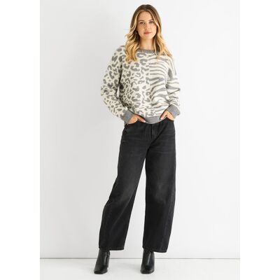 Gini London Grau Kontrast Zebra Tier Strickpullover Grau L/XL Gini London Grau Kontrast Zebra Tier Strickpullover Grau L/XL
