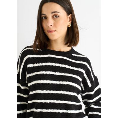 Gini London Schwarzer Grobstrick-Pullover in Übergröße mit Streifen Schwarz L/XL Gini London Schwarzer Grobstrick-Pullover in Übergröße mit Streifen Schwarz L/XL