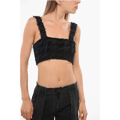 Balmain Einfarbiges, mit Pailletten verziertes Crop-Top in Schwarz Schwarz EU 38 / IT 42 Balmain Einfarbiges, mit Pailletten verziertes Crop-Top in Schwarz Schwarz EU 38 / IT 42