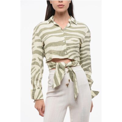 Balmain Kurzes Hemd mit Animal-Muster und Knotendetail in Beige, Verde Beige EU 34 / IT 38 Balmain Kurzes Hemd mit Animal-Muster und Knotendetail in Beige, Verde Beige EU 34 / IT 38