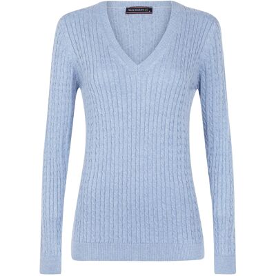 Felix Hardy Pullover Kabelstrick-Pullover Mit V-Ausschnitt Blau L Felix Hardy Pullover Kabelstrick-Pullover Mit V-Ausschnitt Blau L