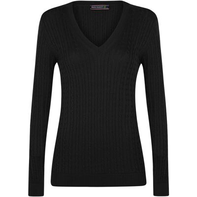 Felix Hardy Pullover Kabelstrick-Pullover Mit V-Ausschnitt Schwarz XL Felix Hardy Pullover Kabelstrick-Pullover Mit V-Ausschnitt Schwarz XL