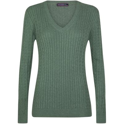 Felix Hardy Pullover Kabelstrick-Pullover Mit V-Ausschnitt Grün L Felix Hardy Pullover Kabelstrick-Pullover Mit V-Ausschnitt Grün L