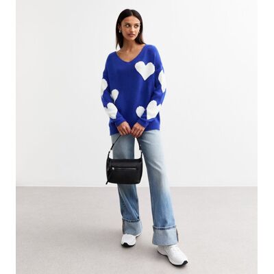 Gini London Blauer Pullover mit V-Ausschnitt und übergroßem Herz. Blau L/XL Gini London Blauer Pullover mit V-Ausschnitt und übergroßem Herz. Blau L/XL