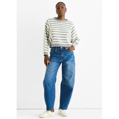 Gini London Grauer, locker sitzender Strickpullover mit kontrastierenden Streifen aus recyceltem Material Grau S/M Gini London Grauer, locker sitzender Strickpullover mit kontrastierenden Streifen aus recyceltem Material Grau S/M