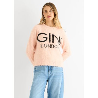 Gini London Rosa Gini Logo Gemütlicher Strickpullover Rosa M/L Gini London Rosa Gini Logo Gemütlicher Strickpullover Rosa M/L