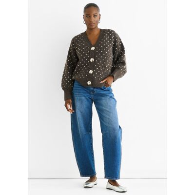Gini London Schokoladenpunktmuster Knopf-Cardigan Look Pullover Schokolade L/XL Gini London Schokoladenpunktmuster Knopf-Cardigan Look Pullover Schokolade L/XL