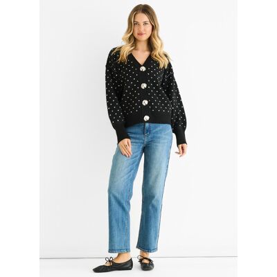 Gini London Schwarzpunkt-Print-Knopf-Cardigan-Look-Pullover Schwarz M/L Gini London Schwarzpunkt-Print-Knopf-Cardigan-Look-Pullover Schwarz M/L