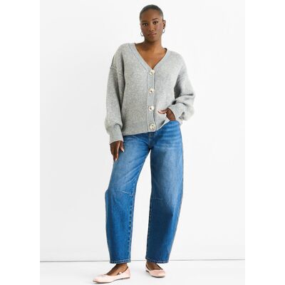 Gini London Grauer Fleckenbunt-Druck Knopf-Cardigan Look Pullover Grau L/XL Gini London Grauer Fleckenbunt-Druck Knopf-Cardigan Look Pullover Grau L/XL