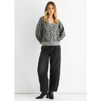 Gini London Grau Tiermuster Wolle-Mix Cardigan Look Pullover Grau L/XL Gini London Grau Tiermuster Wolle-Mix Cardigan Look Pullover Grau L/XL