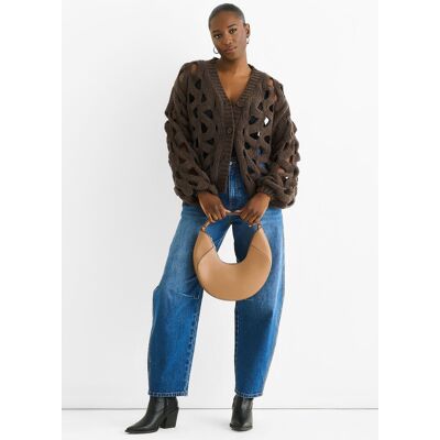 Gini London Schokoladenfarbener hohlstrukturierter Chunky-Strick-Cardigan Schokolade M/L Gini London Schokoladenfarbener hohlstrukturierter Chunky-Strick-Cardigan Schokolade M/L