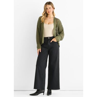 Gini London Khaki Offene Strickkante Cardigan Khaki M/L Gini London Khaki Offene Strickkante Cardigan Khaki M/L