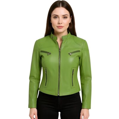 Infinity Leather Grüne, lässige Slim-Fit-Bikerjacke aus Leder für Damen – Tulsa Grün EU 40 / UK 12 Infinity Leather Grüne, lässige Slim-Fit-Bikerjacke aus Leder für Damen – Tulsa Grün EU 40 / UK 12