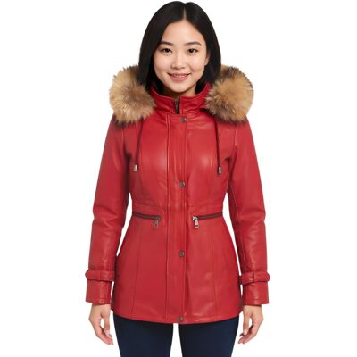 Infinity Leather Damen Rote Lederparkajacke mit Kapuze - Putian Rot EU 46 / UK 18 Infinity Leather Damen Rote Lederparkajacke mit Kapuze - Putian Rot EU 46 / UK 18