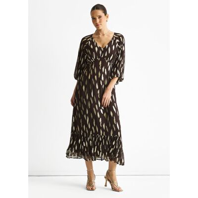 Gini London Schokoladenfarbenes Viskosekleid mit Ballonärmeln und Clipverschluss Schokolade EU 38 / UK 10 Gini London Schokoladenfarbenes Viskosekleid mit Ballonärmeln und Clipverschluss Schokolade EU 38 / UK 10